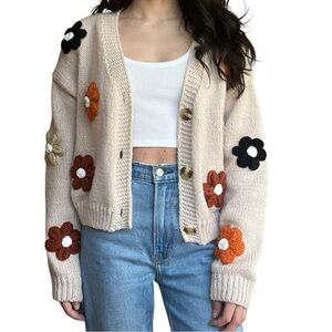 Dreamers 3D Flower Women’s Light Brown Cardigan- Size XS